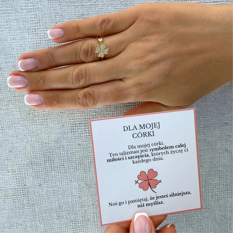 Dla mojej córki - pierścionek z koniczynką na szczęście | Regulowany
