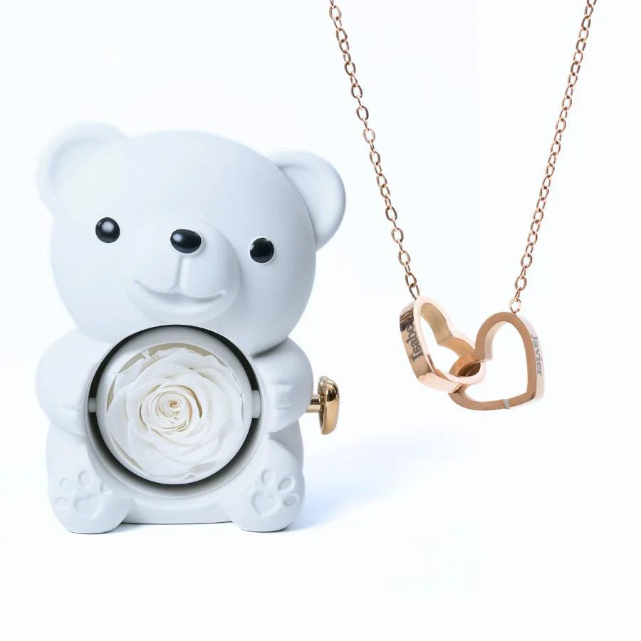 Miś z Wieczną Różą & Personalizowany Naszyjnik