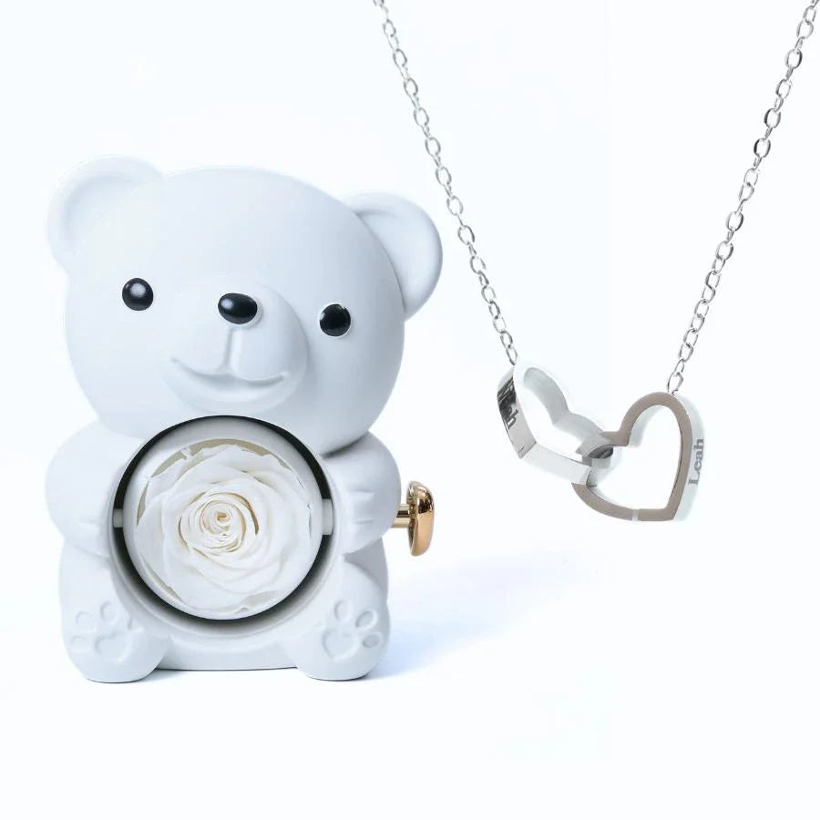 Miś z Wieczną Różą & Personalizowany Naszyjnik